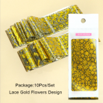 Folii de transfer, FST027 Dantela cu Flori Gold, set 10 bucati
